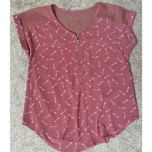 Mine brand pink shirt with lace net and front zipper Sz S